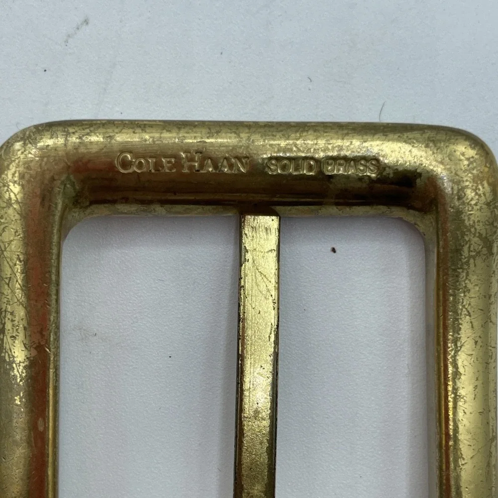 Cole Haan Brown Leather Dress Casual Men's‎ Belt Size 38 4069 Solid Brass Buckle